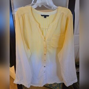 Zac & Rachel  Womens Yellow and White Striped Blouse, 3X